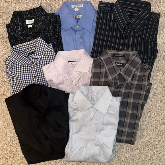 Lot 8 Calvin Klein Geoffrey Shirts Mens Button Long Sleeve Casual Career Dress M - Picture 1 of 8